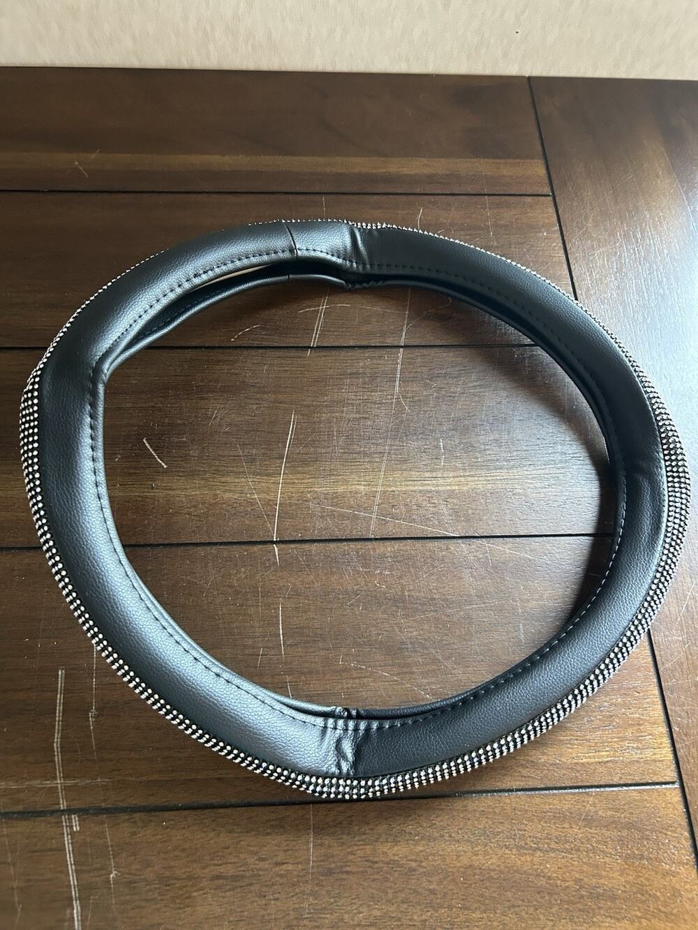 CAR PASS Black Leather Steering Wheel Cover